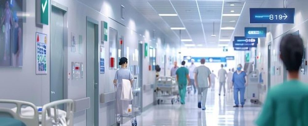Hospital reception area inside of a modern facility building wallpaper _ Premium AI-generated image