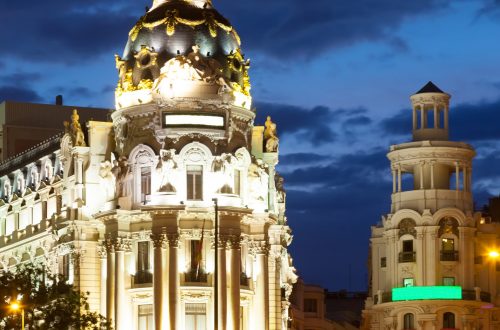 The Crossing  Calle de Alcala and Gran Via in night.  Madrid, Spain
One of main streets of the city